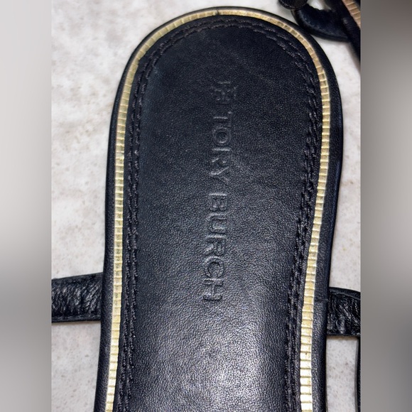 Tory Burch Black Sandals with Gold Trim - Picture 4 of 8